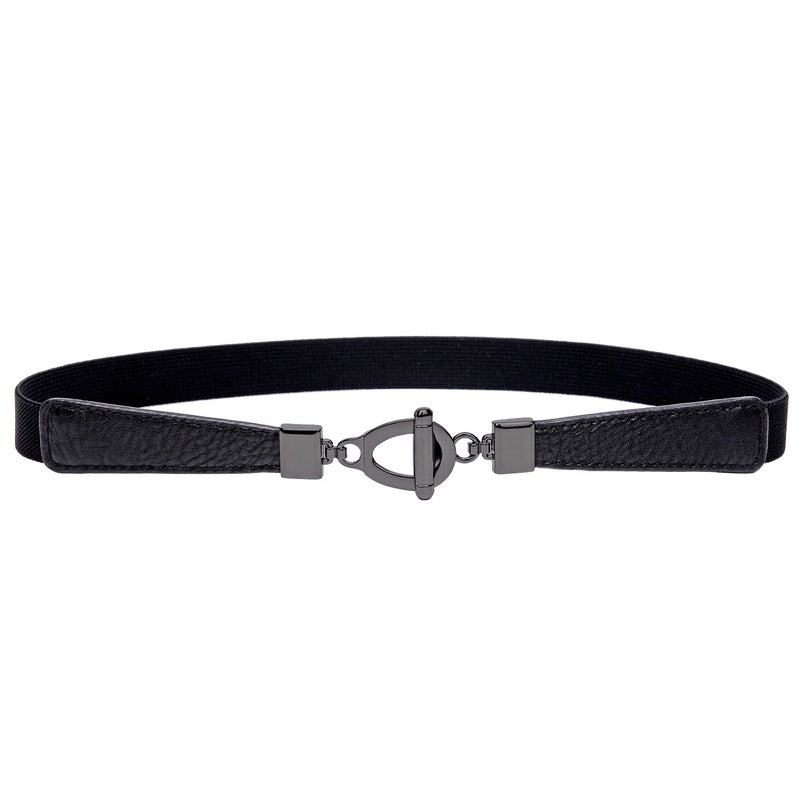Syuer Womens 0.8" Width Skinny Elastic Waist Belt Stretch Cinch Belt Thin Belt (L-XL (31"-37"), Black (Black Bunckle)) - Image 1